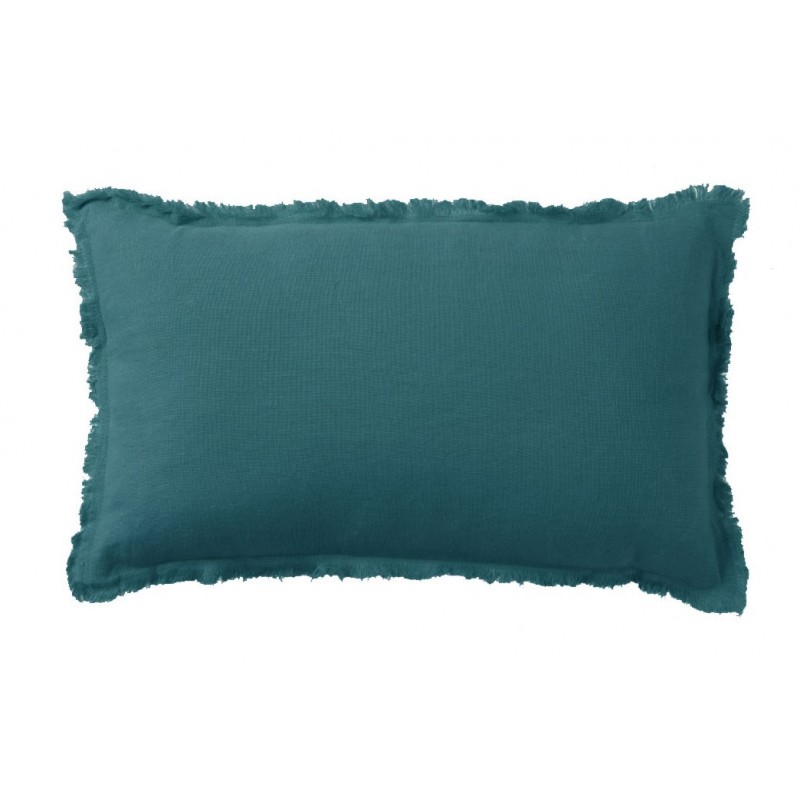 COUSSIN RECTANGULAIRE LIN BORDS EFFILÉS BLEU 30X50 CM