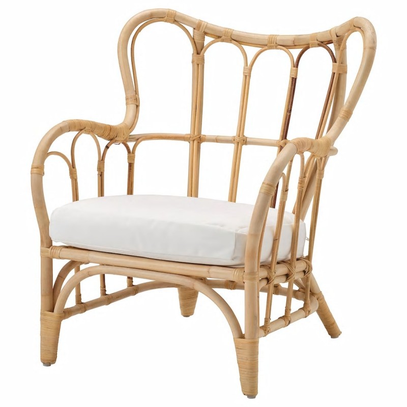 FAUTEUIL EXTÉRIEUR ROTIN COUSSIN BLANC