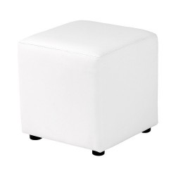 POUF LOUNGE CUBE SIMILI CUIR BLANC