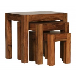 SET 3 TABLES BASSES EN BOIS MASSIF