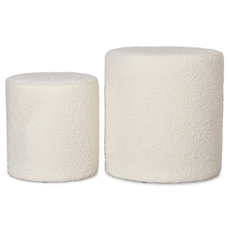 SET 2 POUFS BOUCLETTE BLANC