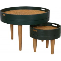 SET 2 TABLES BASSES CANNAGE VERT