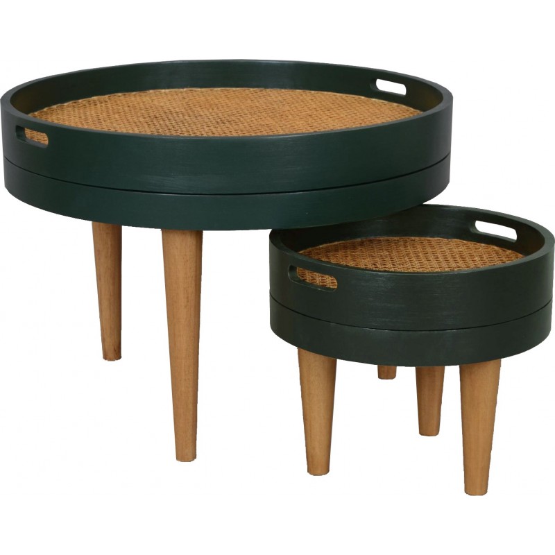 SET 2 TABLES BASSES CANNAGE VERT