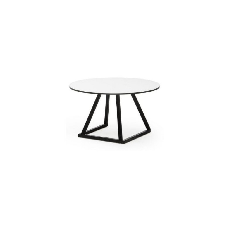 TABLE BASSE RONDE LINEA NOIR PLATEAU BLANC